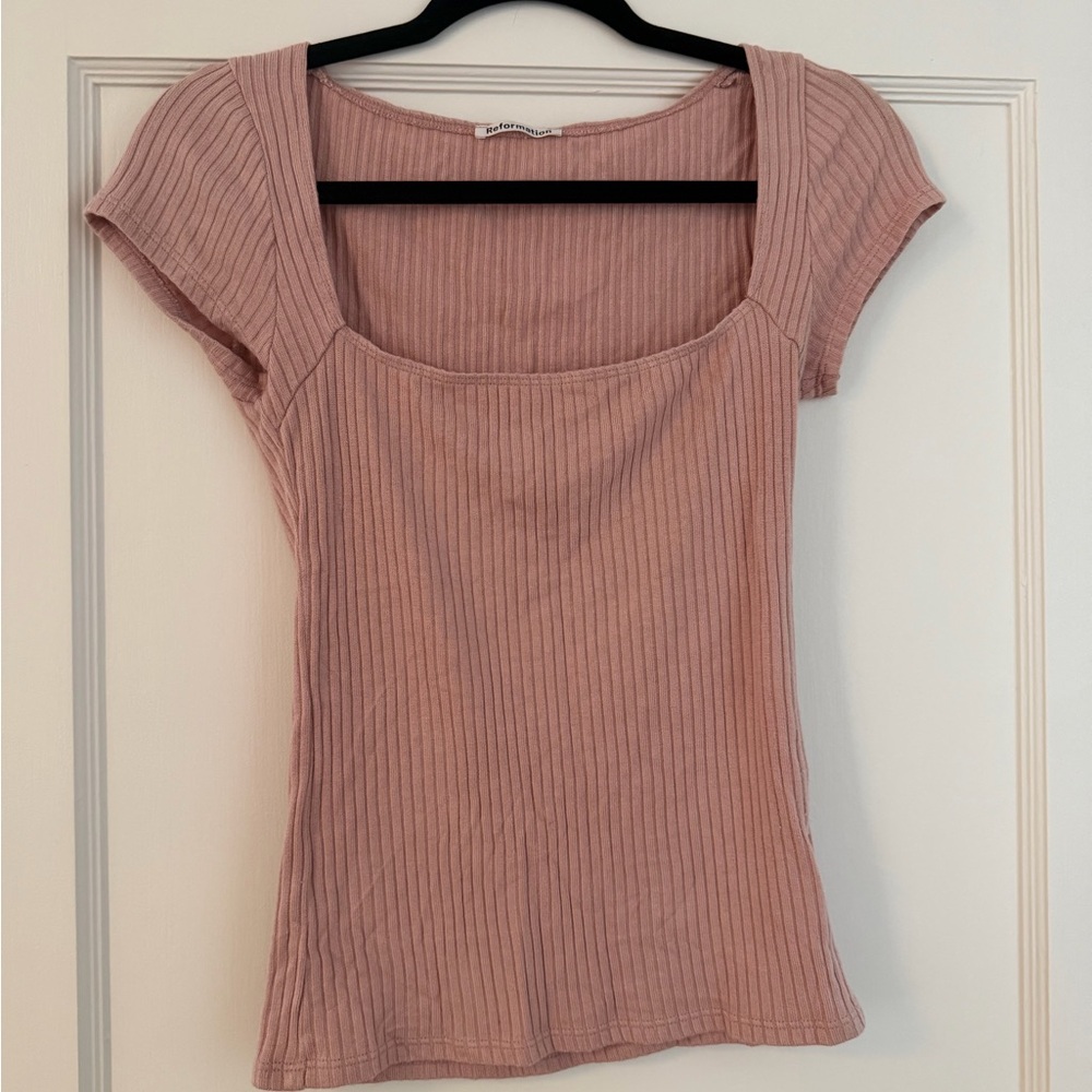 Reformation Bardot top in blush